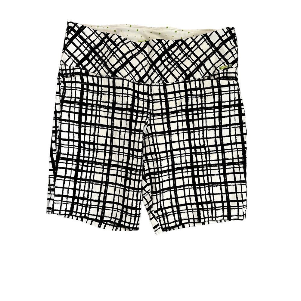 SWING Women's Check Plaid Performance Golf Shorts Black/White Size 16